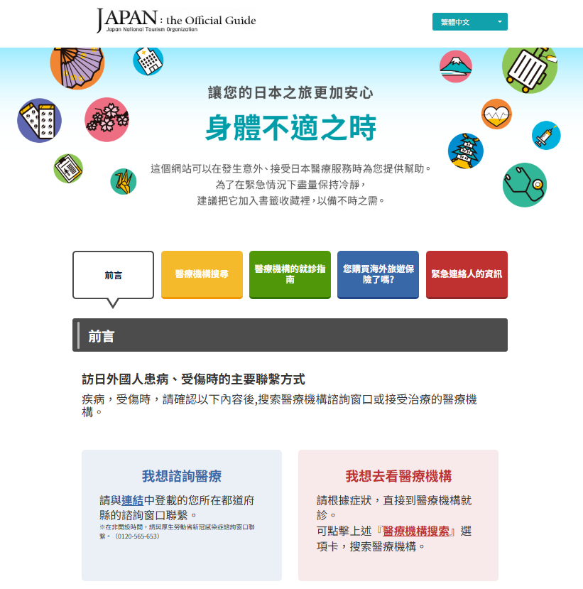 ▲▼赴日生病怎麼辦？這網站詳列「就診指南」　語言不通也OK。（圖／翻攝jnto.go.jp）
