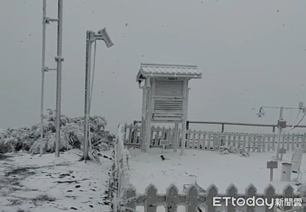 ▲▼玉山下雪了，積雪達1公分。（圖／氣象署提供）
