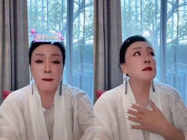 ▲▼張蘭白衣直播摀胸抬頭淚崩。（圖／翻攝自微博）