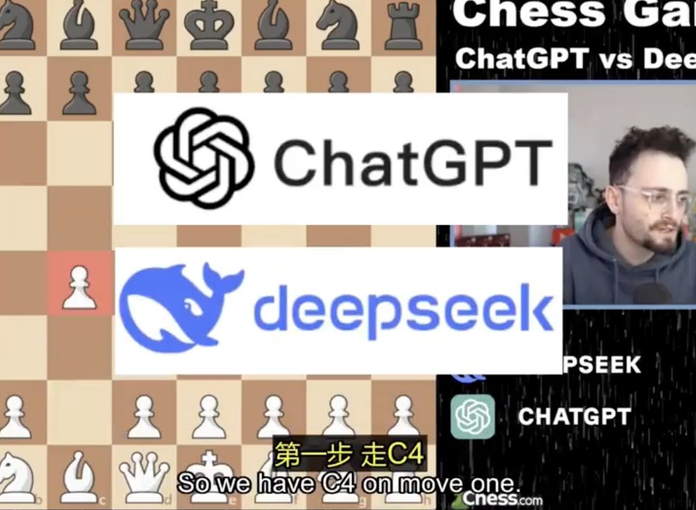 ▲美國知名網紅嘗試用DeepSeek和ChatGPT下西洋棋，結果令人意外。（圖／翻攝新浪新聞）