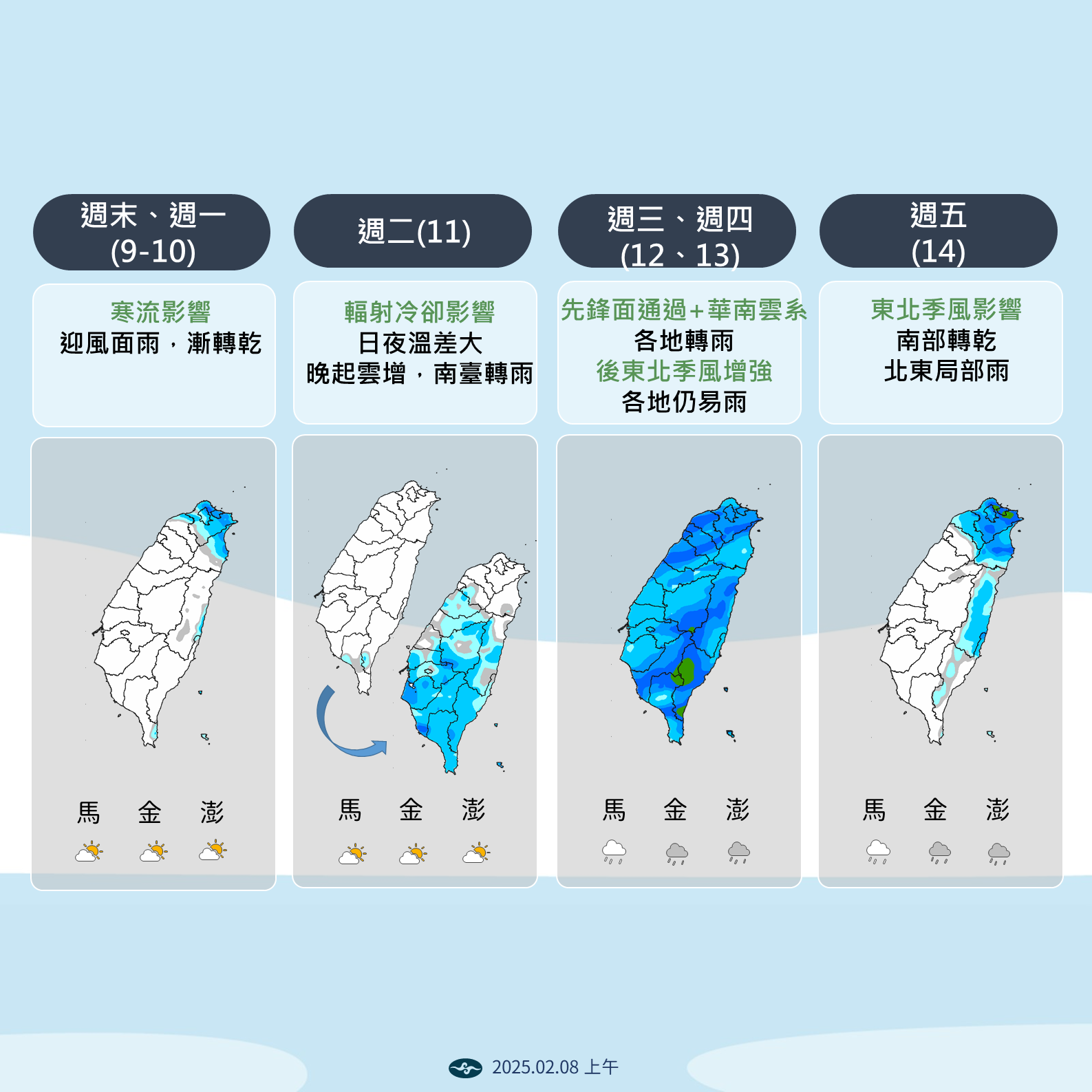 ▲▼0208上午天氣圖卡。（圖／氣象署提供）