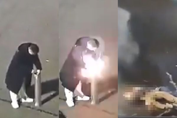 ▲▼他放煙火「瞬間爆炸」畫面曝光。（圖／翻攝自X）