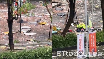 台中新光三越氣爆！3人遭炸飛倒地不起畫面曝　 建物碎片散整路