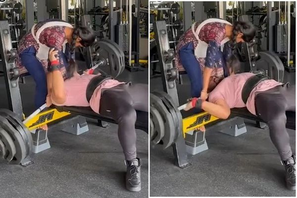 男健身做臥推，下一秒頸部被槓鈴死死壓住！驚悚影片曝光。（翻自IG）