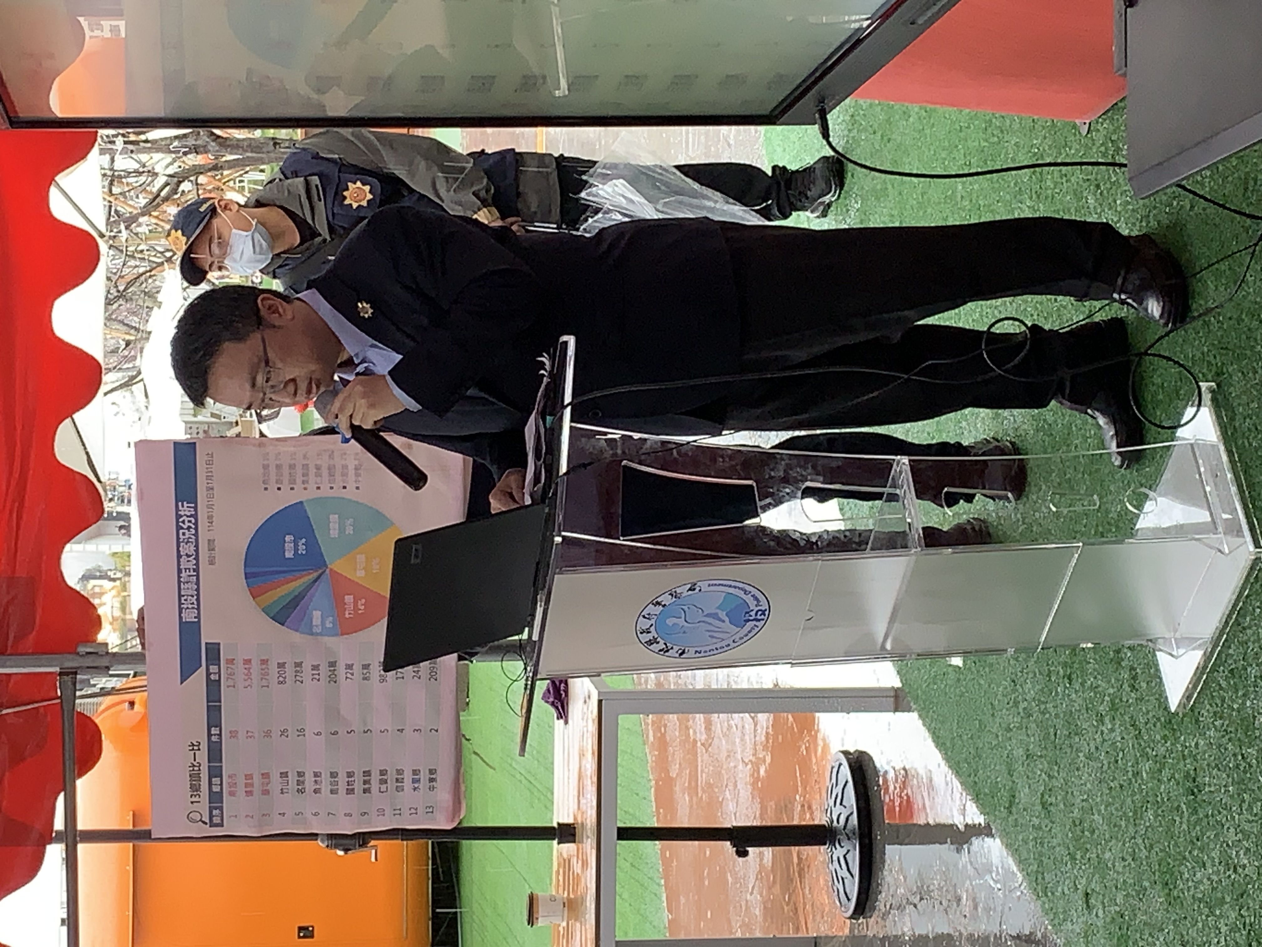 ▲南投縣警局結合埔里鎮日月町商場召開「打詐儀錶板」記者會。（圖／記者高堂堯翻攝）