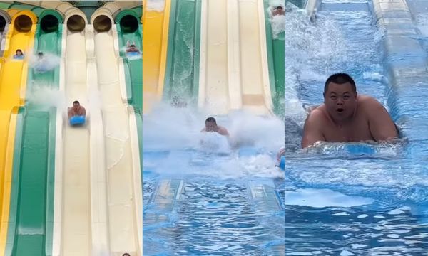 ▲大蛇丸在滑水道以極快速度滑行。（圖／翻攝自Instagram／jam_cutepig）