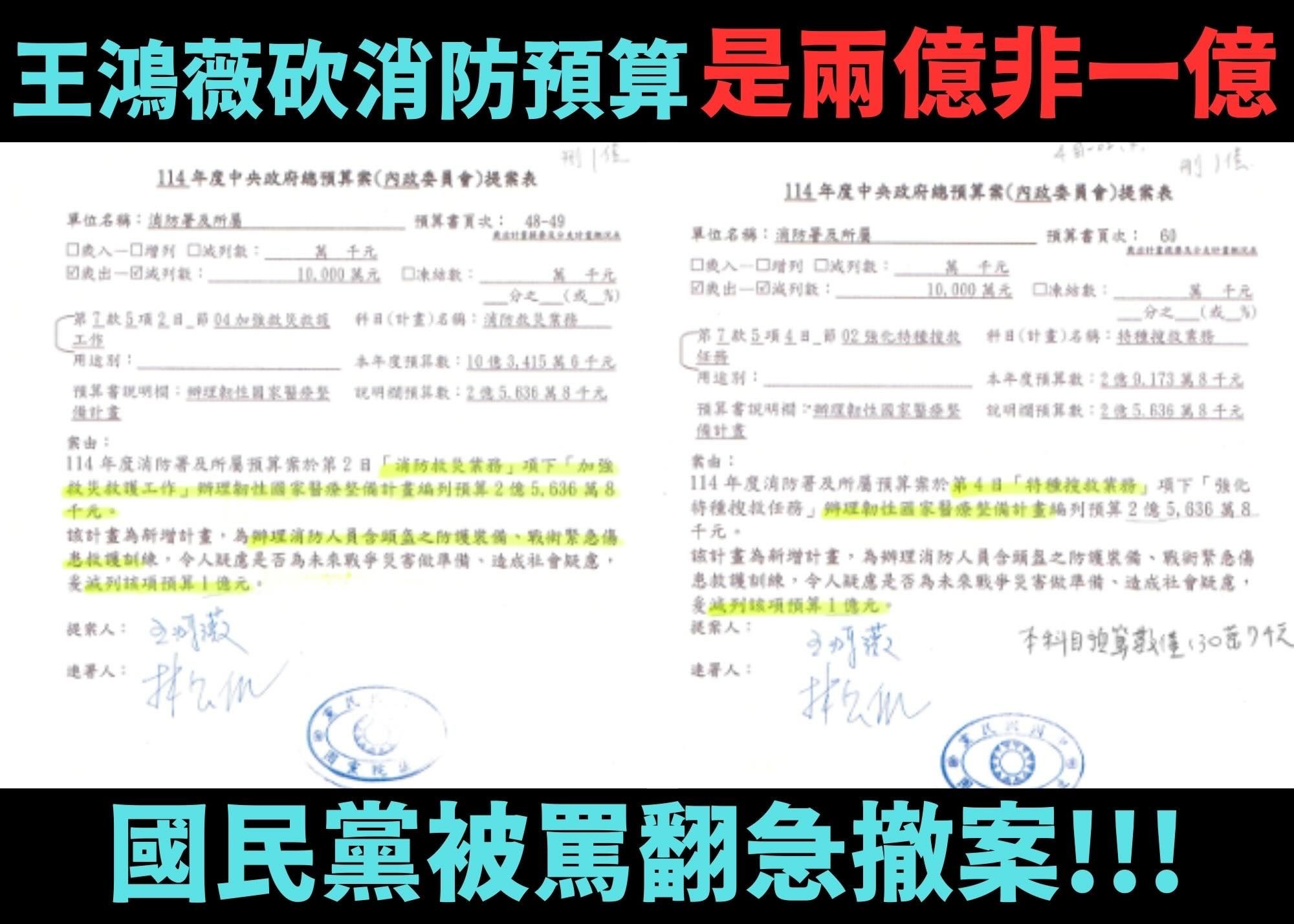 ▲▼國民黨刪減凍消防預算相關提案。（圖／吳思瑤國會辦公室提供）