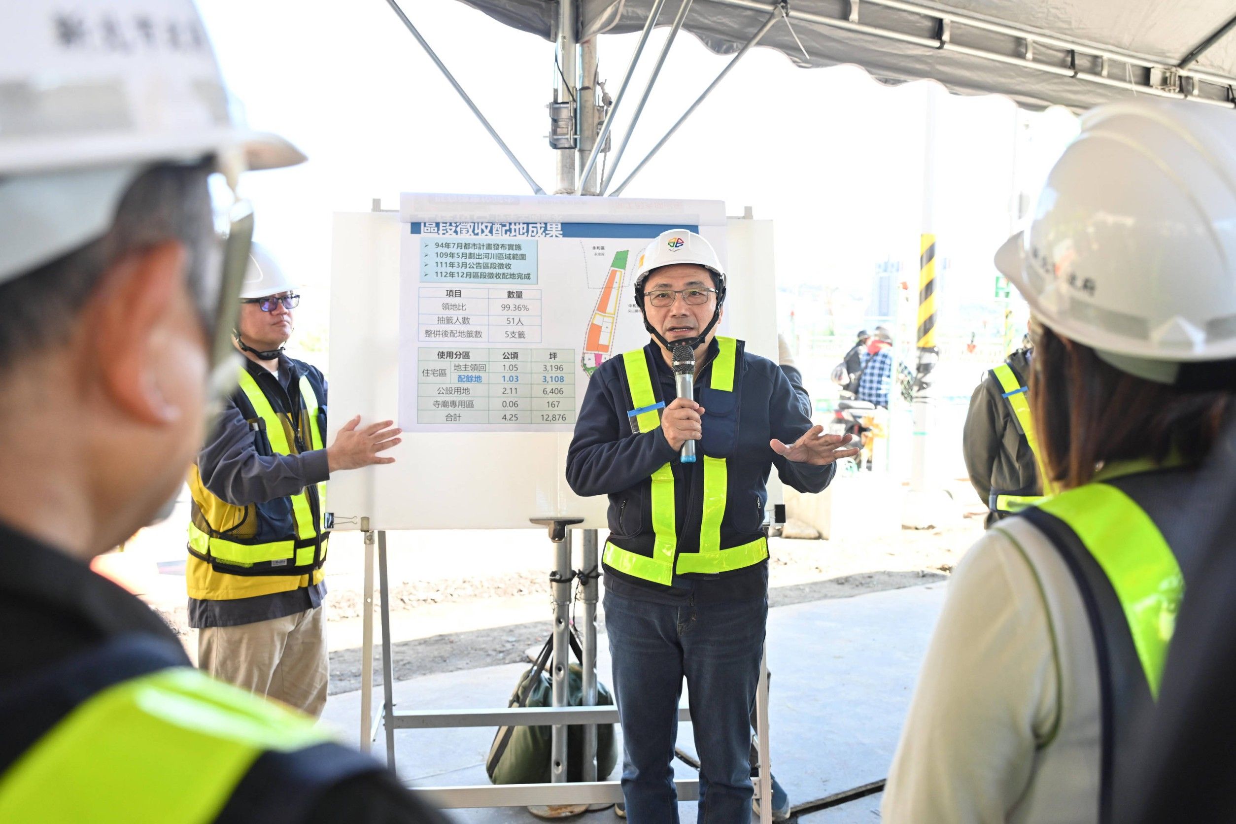 ▲侯友宜視察中和秀朗橋北側開發工程。（圖／新北市地政局提供）