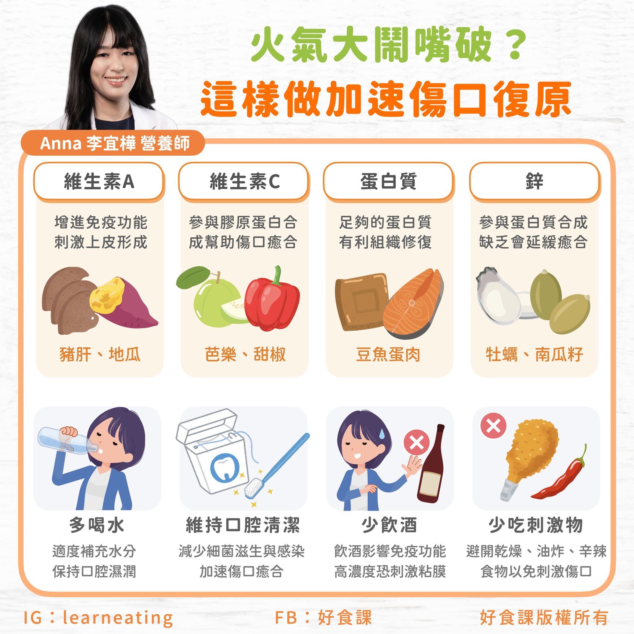 火氣大嘴破，營養師教你靠吃加速復原。（圖／好食課提供）