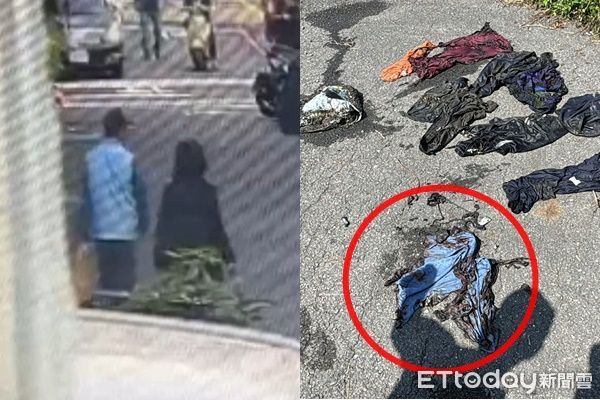 ▲▼             被拍到最後身影的張婦身旁，張嫌所穿的衣服與撈起的水藍色衣物碎片疑為同件。（圖／記者許宥孺翻攝、記者吳世龍攝）