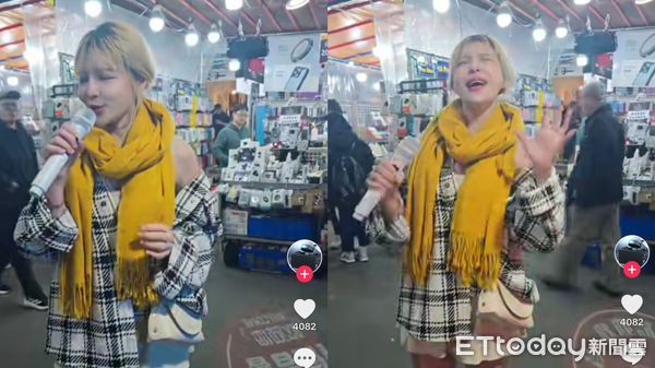 ▲一名女子在基隆夜市唱歌，意外爆紅             。（圖／記者吳奕靖翻攝）