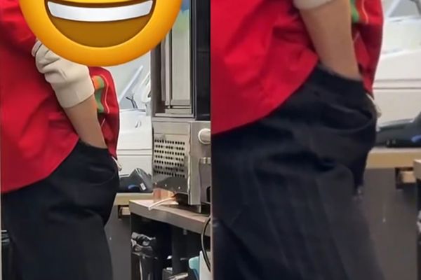 ▲▼超商店員「手伸褲檔」狂抓下體　業者喊冤。（圖／翻攝自TikTok）