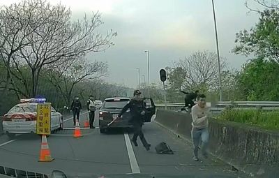 快速道路遇臨檢!車門一開「炸出6猴」跳護欄狂奔 動感畫面曝