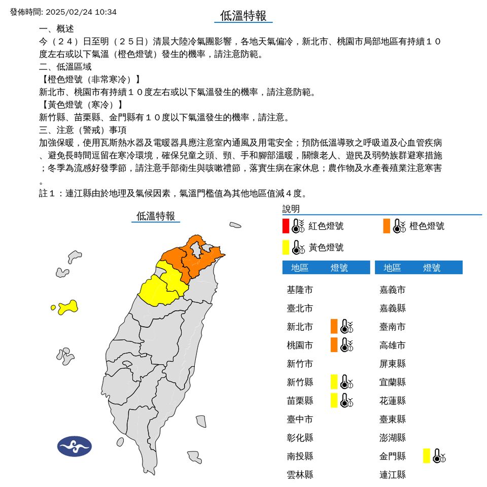 ▲低溫特報
