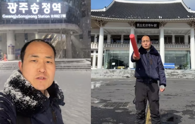 ▲▼中國男前往南韓青瓦台、光州旅遊時，刻意模仿起南韓前總統全斗煥的外貌和手勢。（圖／翻攝自TikTok）