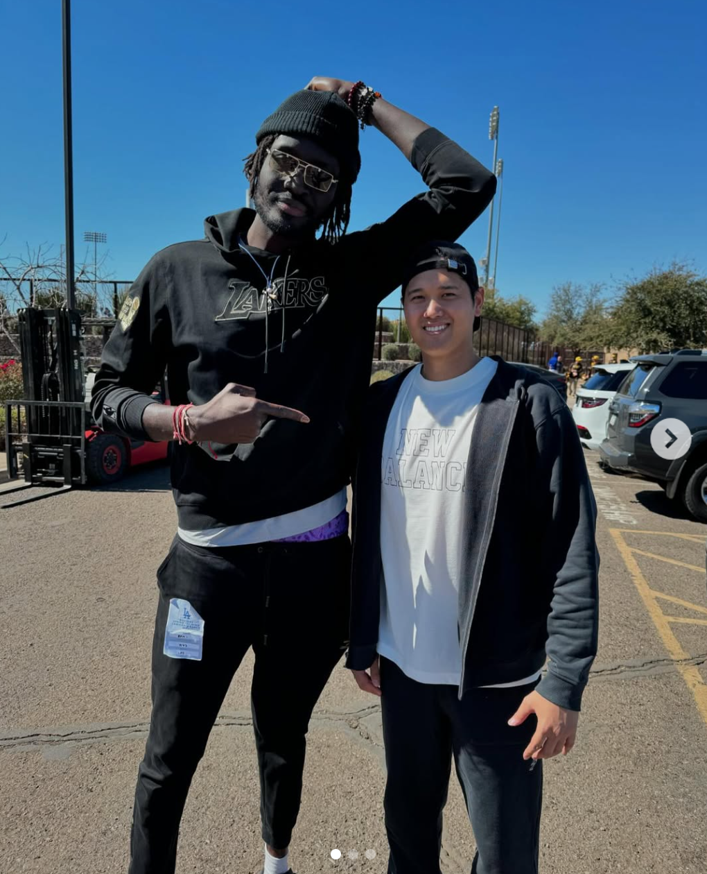 ▲▼2016年NBA落選新秀恩賈伊與大谷翔平合照，兩人的身高差引起熱議。（圖／翻攝自IG）