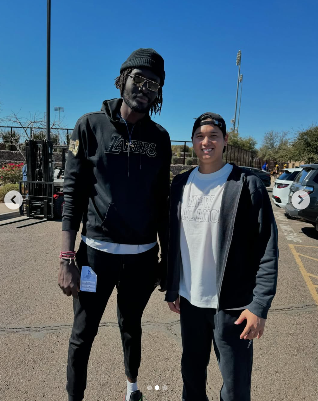 ▲▼2016年NBA落選新秀恩賈伊與大谷翔平合照，兩人的身高差引起熱議。（圖／翻攝自IG）