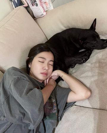 ▲米可白躺在黑寶的身上熟睡。（圖／翻攝自Instagram／mimi00419）