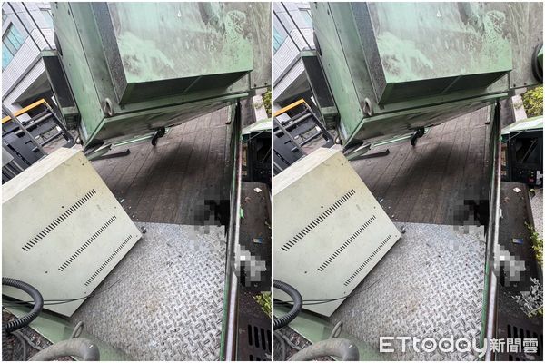 ▲貨車司機遭機台砸中，送醫搶救中。（圖／記者陳以昇翻攝）