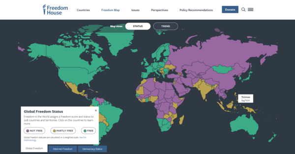 自由之家（Freedom House）25日公布「2025年全球自由報告」（Freedom in the World 2025）。