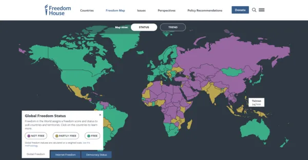 自由之家（Freedom House）25日公布「2025年全球自由報告」（Freedom in the World 2025）。