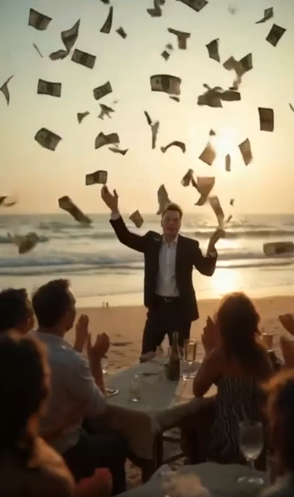 ▲▼馬斯克在海灘灑錢。（圖／翻攝自Truth Social）