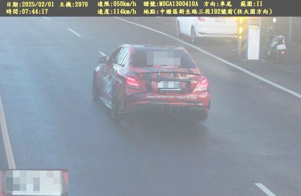 ▲自2023年6/30日起行車速度超過最高時速40公里就屬嚴重超速，圖為一般自小客車在中壢區新生路超速64公里違規超速照相。（圖／市警局交大提供）