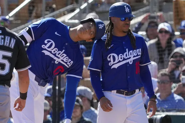 ▲大谷翔平企圖「頭盔撞擊」儀式卻未收到回應。（圖／達志影像／美聯社）