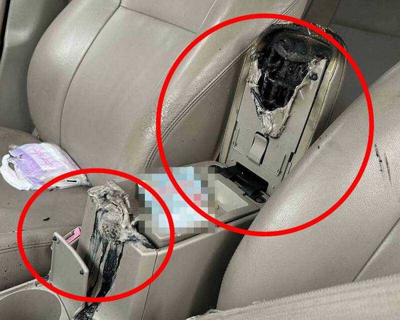 ▲彰化線西鄉轎車行進中車內打火機突竄火。（圖／消防局提供）