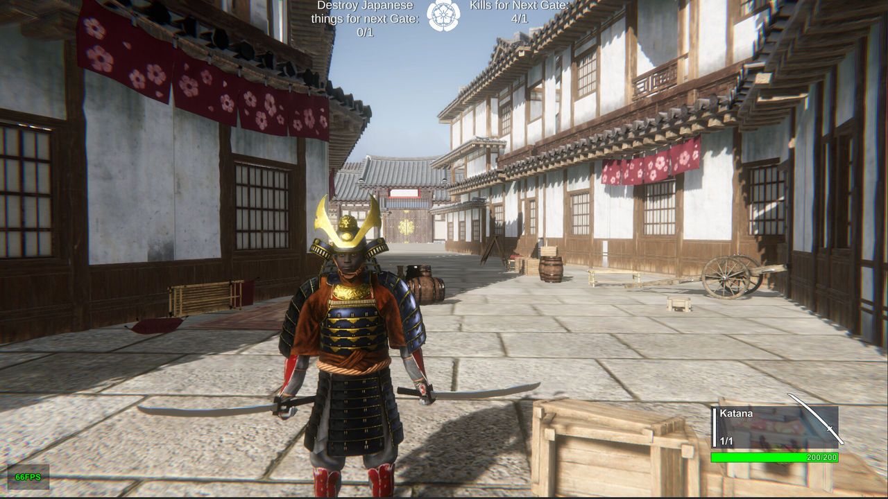 ▲▼《彌助模擬器》中武士舉起現代槍械的畫面。（圖／翻攝自Steam／Yasuke Simulator）