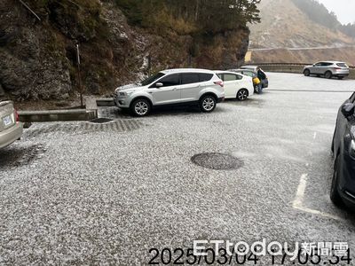 快訊／合歡山也下冰雹了！「停車場一片白」畫面曝光