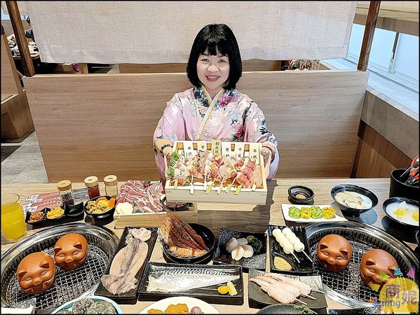 ▲▼築崎燒串放題|台中烤串燒肉吃到飽588元起!軌道車送餐+豐盛自助吧超過百種食材還有免費和服穿搭。（圖／部落客商妮授權提供）