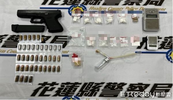 ▲▼男子遭逮捕移送偵辦，警方同時起獲槍枝、子彈及毒品。（圖／花蓮縣警察局提供，下同）