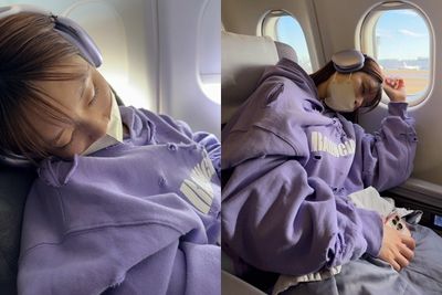 河北彩伽機上「倒頭熟睡」半臉飄出女神光! 衣服破洞看暈全網