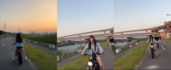 ▲陳伊不斷發出尖叫聲，在腳踏車道上緩慢騎行。（圖／翻攝自Instagram／bobeyiyi）