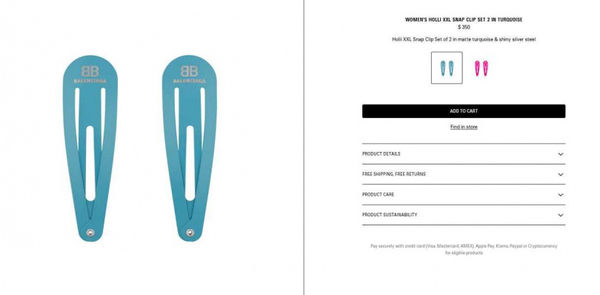 髮夾售價350美元。（圖／翻攝自巴黎世家官網）