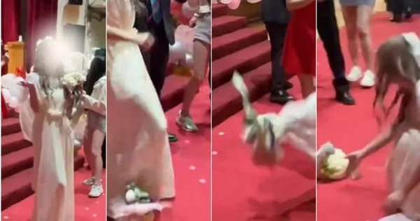 一名伴娘在婚禮中抽到捧花，之後卻對它又踢又踹，讓旁人都看傻眼。（圖／翻攝自Dcard）