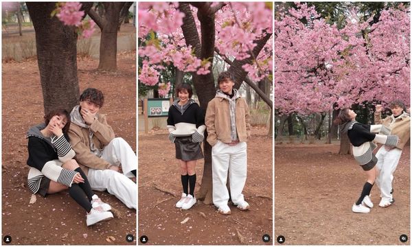 ▲Ryu與網紅「小貓Rui」一起在櫻花樹下嬉戲。（圖／翻攝自Instagram／ryuuu0409）