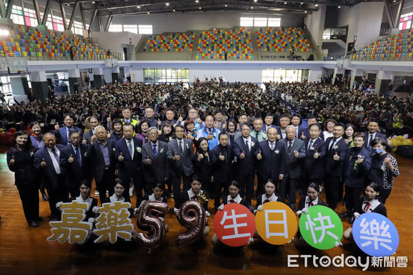 ▲嘉南藥理大學迎來創校59週年，8日上午在該校紹宗體育館舉辦59校慶典禮暨運動會開幕儀式。（圖／記者林東良翻攝，下同）