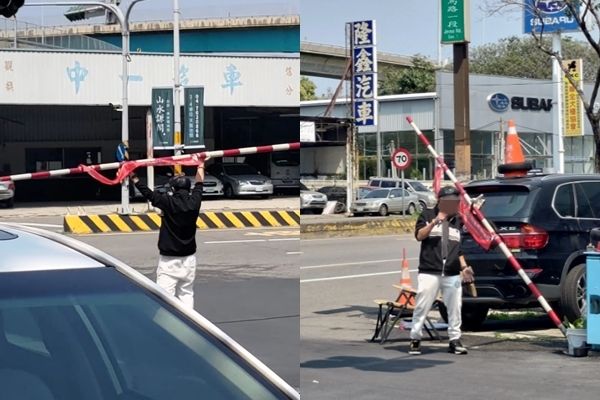 ▲▼彰化男撞斷平交道遮斷桿後，在馬路上拿著斷桿揮舞亂吼             。（圖／網友hung516508 Threads授權提供）