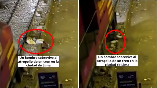 ▲▼醉倒鐵軌上「被輾過」驚悚瞬間曝光！　秘魯男下秒奇蹟爬出來。（圖／翻攝X）