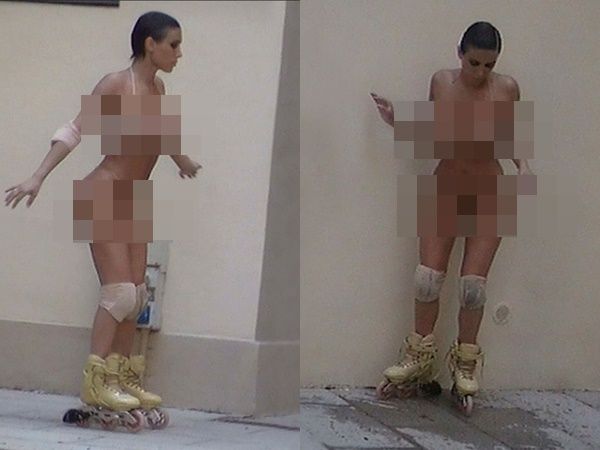 ▲▼肯爺妻子又脫了！義大利街頭「裸滑直排輪」。（圖／翻攝@gadirajab IG）