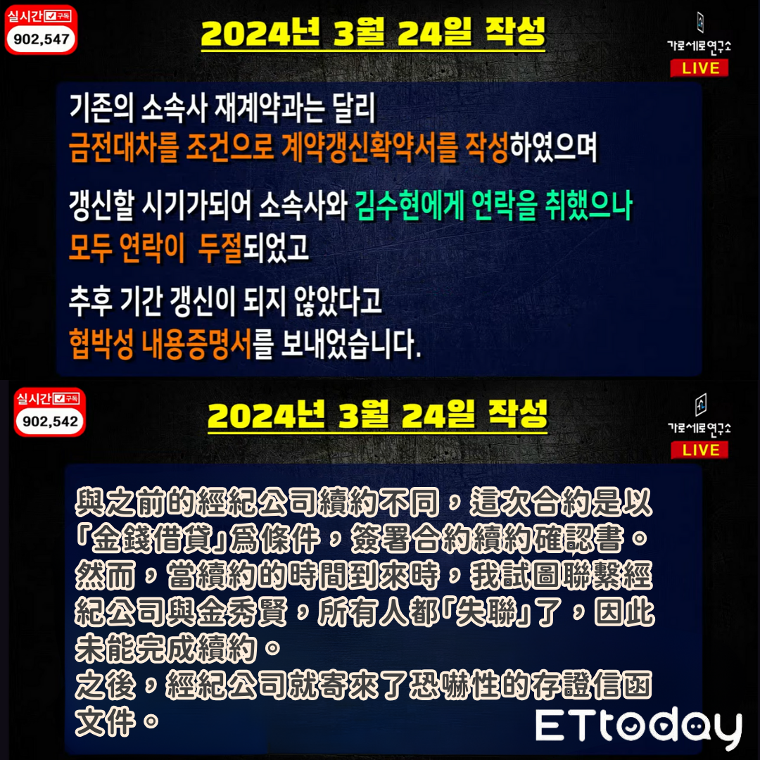 ▲金賽綸生前未公開發文。（圖／ETtoday製表、翻攝自YouTube／가로세로연구소）