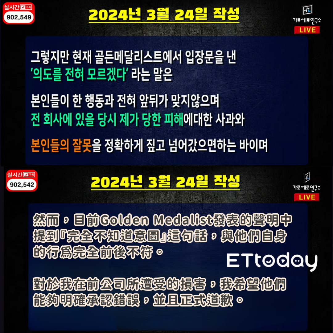 ▲金賽綸生前未公開發文。（圖／ETtoday製表、翻攝自YouTube／가로세로연구소）