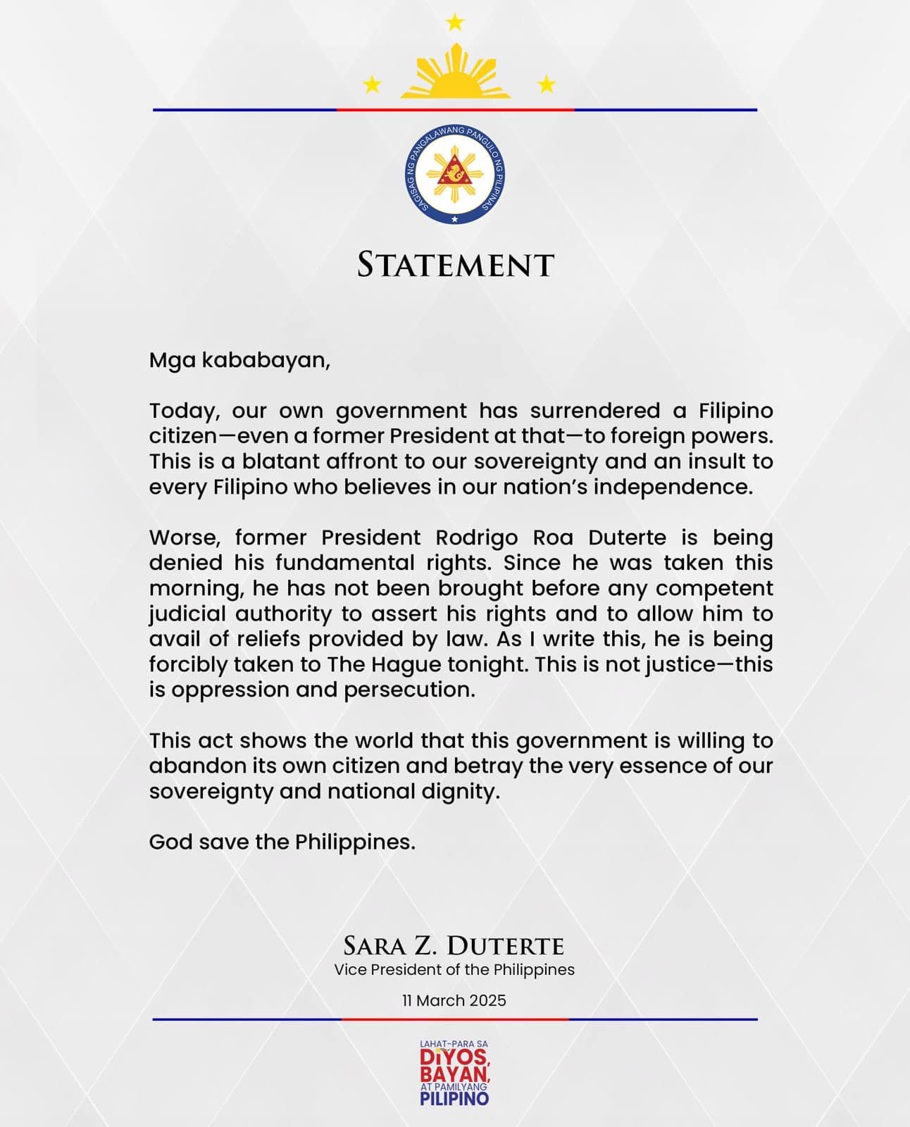 ▲▼薩拉聲明全文。（圖／翻攝自Facebook／Inday Sara Duterte）