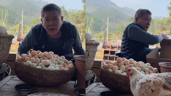 ▲澎恰恰轉戰「直播賣土雞蛋」！　68歲頂白髮深夜裝箱送親筆簽名。（圖／翻攝自澎恰恰微信）