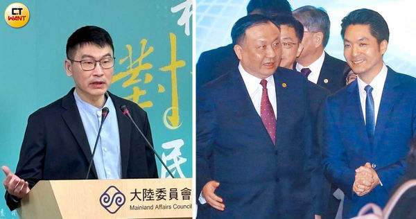 台北市府2月依歷年慣例申請上海文旅局官員來台參加台北燈會，卻遭到陸委會駁回，讓兩單位一度隔空交火。左圖為陸委會副主委兼發言人梁文傑；右圖為台北市長蔣萬安與上海副市長華源。（圖／報系資料庫）
