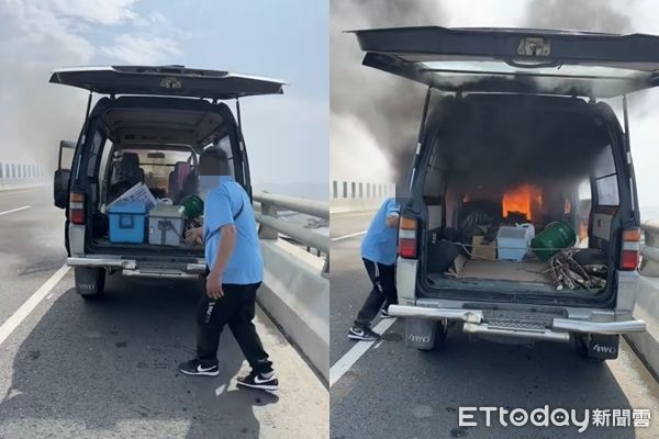 ▲▼台61線南下彰化縣芳苑鄉路段火燒車             。（圖／翻攝Tiktok）