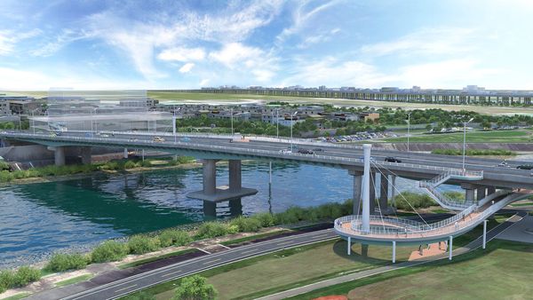 ▲跨越基隆河、銜接內湖與松山地區的「民權大橋」，將在旁增設約180公尺長的流線型「人行景觀橋」，預計2026.2完工。（圖／臺北市政府工務局新建工程處提供）