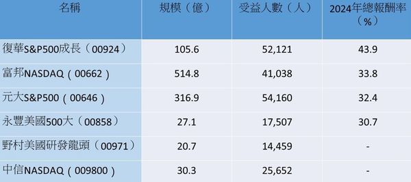 資料來源：記者整理，以2024年總報酬率由高至低排名。